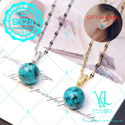 Collier pendentif en argent sterling 925 avec véritable turquoise naturelle, 18+2 pouces – Élégant bijou bohème en pierre précieuse pour femme avec boucles d'oreilles offertes, disponible en argent et en or, cadeau idéal pour elle