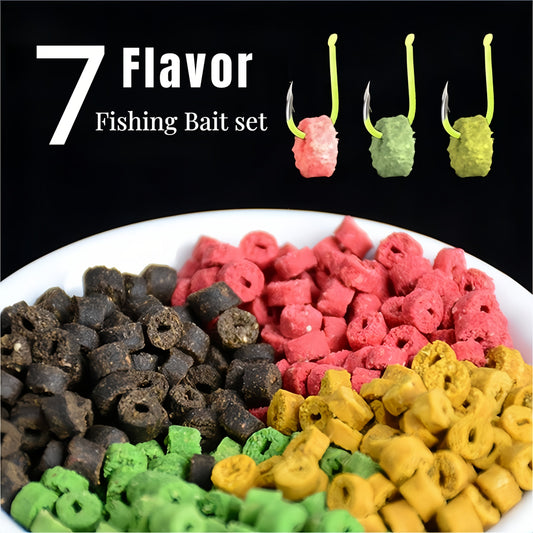 Appâts de pêche en granulés de vers rouges 7 paquets - Appât pour carpe et poisson-chat, leurre creux pour poissons d'eau douce pour la pêche en étang, lac et rivière