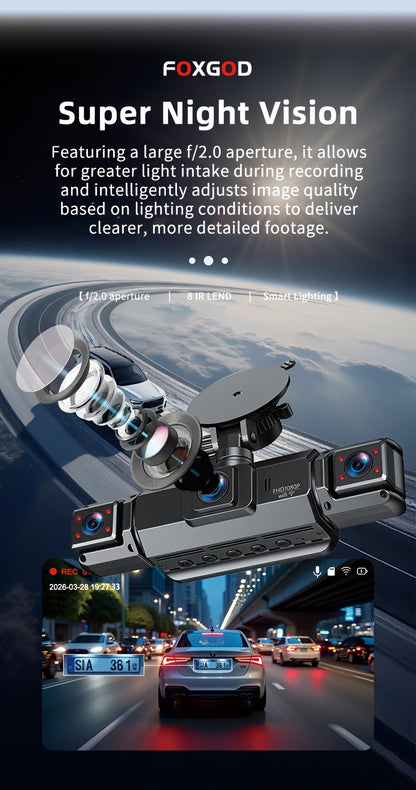 Dashcam 360° 3/4 canaux 1080P HD avec vision nocturne, WDR, capteur G, enregistrement en boucle, surveillance de stationnement 24h/24 et 7j/7, WiFi, système de caméra embarquée multi-objectifs pour une couverture complète sans angles morts