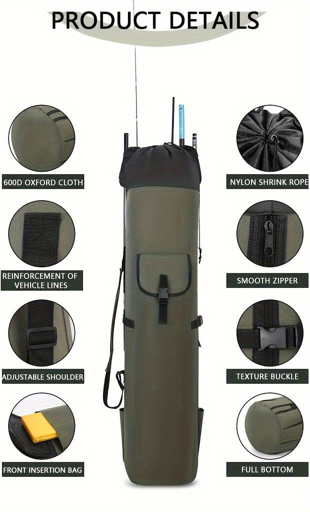 Fishing Rod Bag Large Capacity Folding Durable Fishing Gear Carrier Bag Multifunctional Rod Holder Case with Two Lead Weights Fits Multiple Rods Tackle Organizer for Freshwater Saltwater Fishing