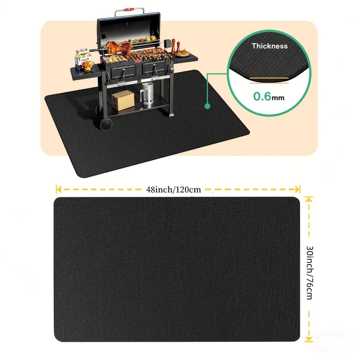 Tapis de barbecue et protection pour brasero – Protection de terrasse ignifugée et résistante à la chaleur double face, imperméable et résistante à l'huile, facile à nettoyer, 7 tailles pour barbecues d'extérieur, cheminées, braseros et fumoirs