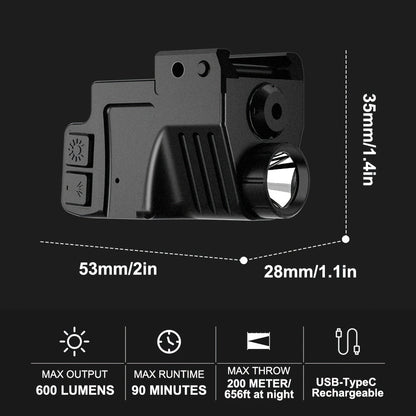 Viseur laser rechargeable USB-C pour rail Picatinny – Combo viseur point laser vert et rouge avec lampe torche tactique, résistant aux vibrations, réglage rapide, pour pistolets, fusils, chasse et compétition