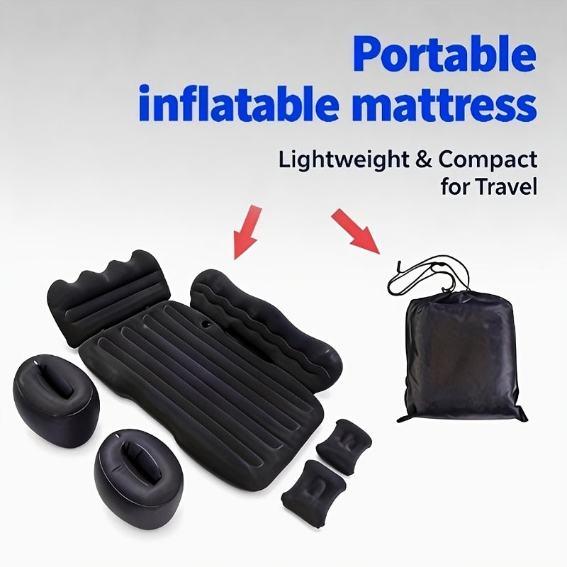 Matelas gonflable de voiture pour SUV et berline, matelas pneumatique floqué doux pour siège arrière, tapis de couchage pliable et portable pour camping, voyages et pique-niques – Pompe à air et sac de rangement inclus, noir, gris, beige, rose