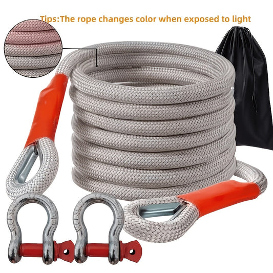 Corde de remorquage robuste avec résistance à la rupture jusqu'à 44 000 lbs – Sangle de remorquage d'urgence avec 2 manilles en D, drapeau de sécurité réfléchissant et sac de rangement pour camion, Jeep, SUV, VTT, UTV, bateau et dépannage hors route