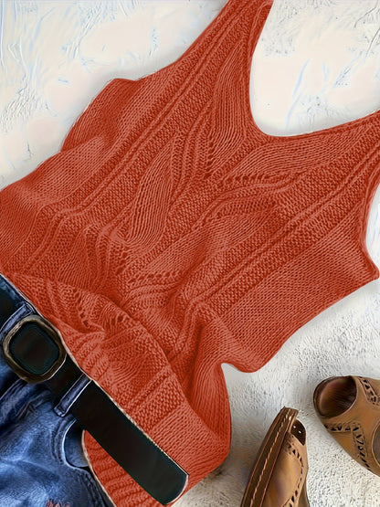 Women's V-Neck Knitted Tank Top – Elegant Sleeveless Solid Color 100% Acrylic Knit Vest for Summer, Available in 15 Colors