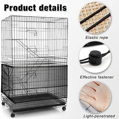 Bird Cage Cover Polyester Mesh Dust-Proof Light-Penetrating with Elastic Rope Fastener for Parrots Budgies Cockatiels Small to Large Cages Black White 31.5in Height
