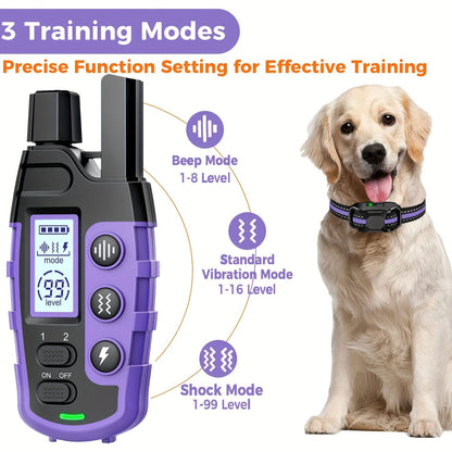 Collier de dressage pour chien avec télécommande – Portée de 1265 m, modes choc, vibration et bip, collier électrique rechargeable pour chiens de petite à grande taille (2 à 68 kg), options pour 1 ou 2 chiens, violet