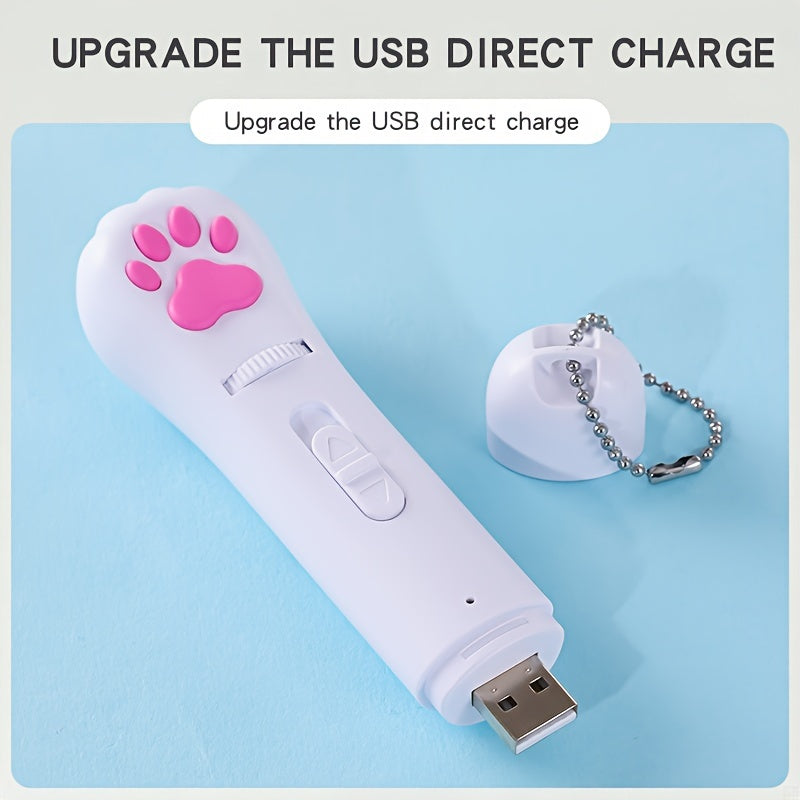 Stylo projecteur interactif pour chat rechargeable par USB - Jouet projecteur à motifs rotatifs, pointeur LED avec lampe torche blanche, jouet interactif pour chat