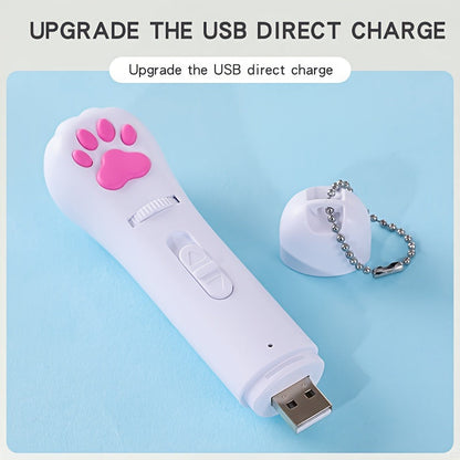 Stylo projecteur interactif pour chat rechargeable par USB - Jouet projecteur à motifs rotatifs, pointeur LED avec lampe torche blanche, jouet interactif pour chat