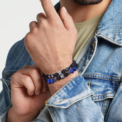 Lot de 12 bracelets en perles de pierre naturelle œil de tigre pour hommes et femmes – Bracelet bohème réglable de 8 mm avec perles noires, bijou de poignet unisexe aux tons terreux, cadeau de fête des pères idéal pour la famille