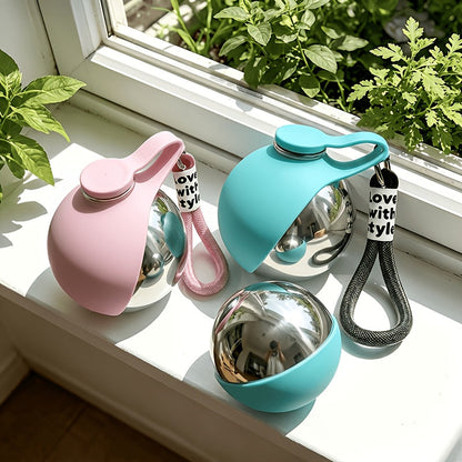 Gourde de voyage en acier inoxydable pour animaux – Bouteille étanche de 285 ml pour chiens et chats avec écuelle pliable pour la randonnée, la marche et le camping, acier 304, bleu et rose