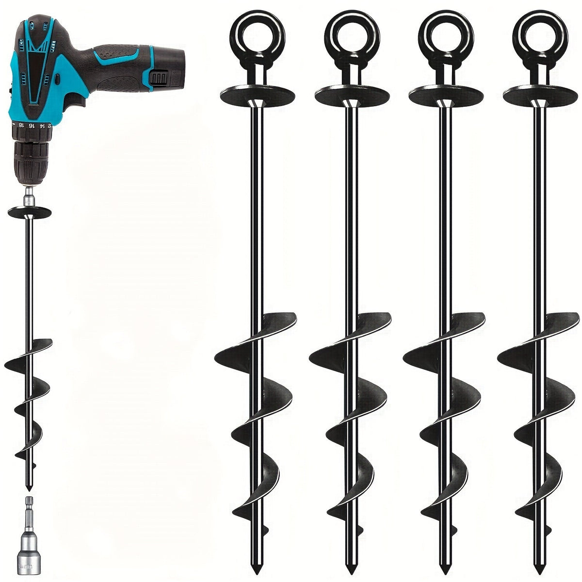 Ancres de sol en spirale robustes de 18 pouces en acier au carbone – Lot de 4 ou 6 piquets de terre à visser pour tente, trampoline, attache pour chien, jardin et ancrage sécurisé pour le camping en plein air