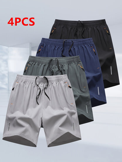 Lot de 4 shorts de sport pour homme, séchage rapide, légers et respirants, poches zippées, taille à cordon, coupe ample pour la course, la salle de sport, le vélo, le basket-ball, le tennis, les sports de plein air et la plage - Couleurs variées S-XXXL