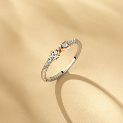 Bague « 8 chanceux » pour femme en argent sterling 925 – Incrustation de zircone cubique, design bicolore, anneau empilable élégant, tailles 5-10, bijou raffiné pour mariage et cadeau