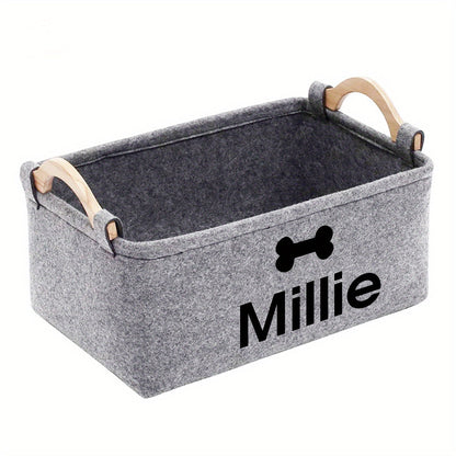 Foldable Pet Toy Storage Basket with Wooden Handles – Personalized Multifunctional Dog Toy & Clothing Organizer Box with Removable Washable Lining, Must-Have Pet Supply Storage for Home, Bedroom & Living Room