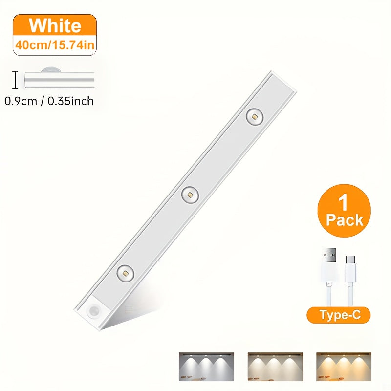Éclairage sous meuble à détecteur de mouvement LED – Lampe de placard sans fil rechargeable USB-C, 3 températures de couleur et intensité variable, fixation magnétique, veilleuse à détection de mouvement pour cuisine, placard, tiroir (lot de 1/2/4)