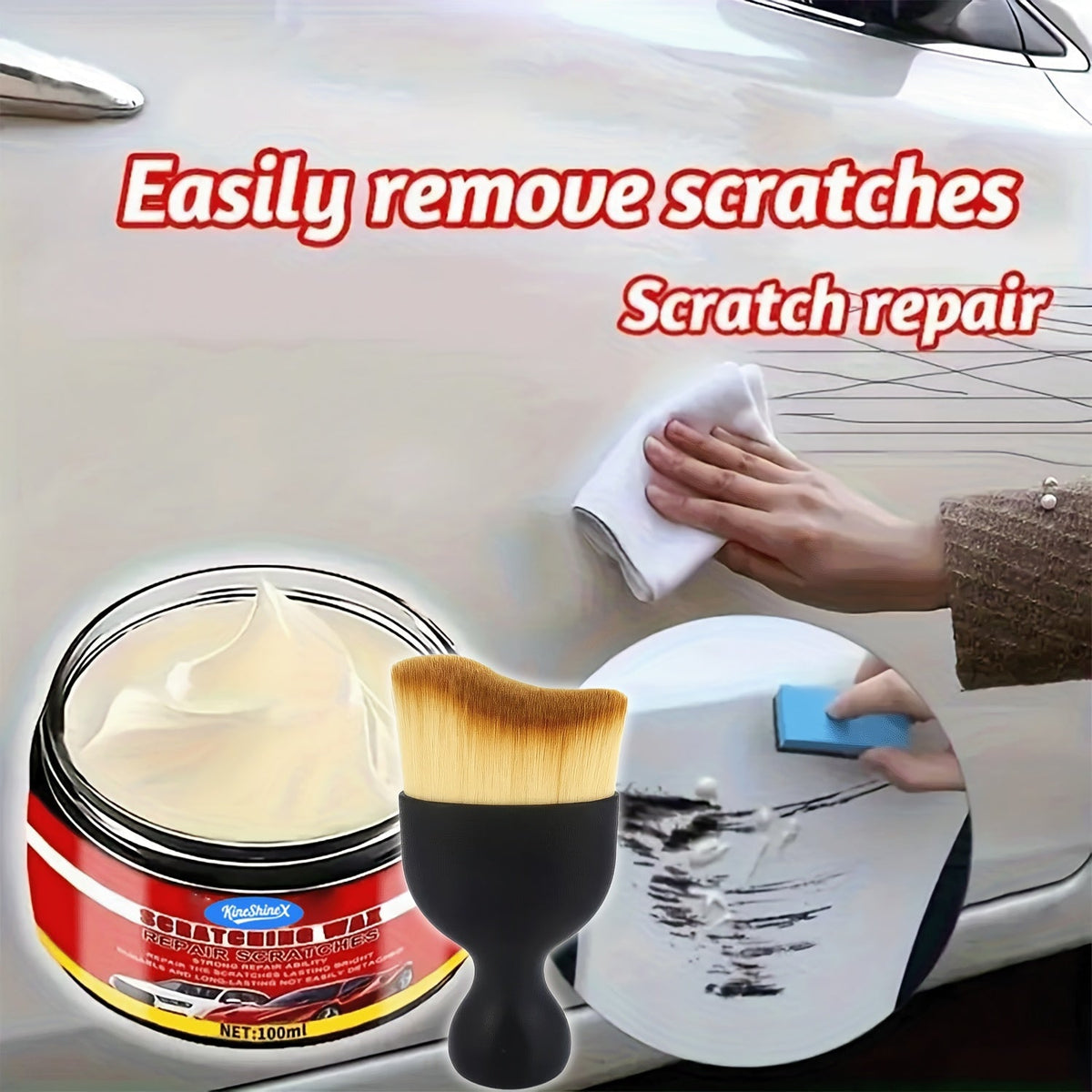 Cire réparatrice pour rayures de voiture, lot de 2 x 100 ml – Polish Nano-Bright élimine les rayures et les traces de brossage, restaure toutes les couleurs de peinture automobile, kit de détachage pour voiture à faire soi-même