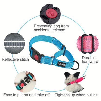 Collier pour chien en nylon réfléchissant avec boucle à dégagement rapide – Collier de dressage réglable et antidérapant pour petits, moyens et grands chiens, collier de sécurité pour les promenades nocturnes avec bande réfléchissante haute visibilité