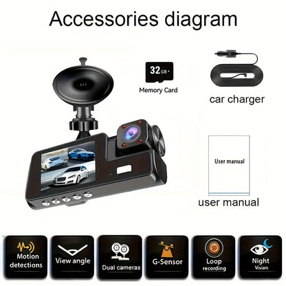 Dashcam 3 canaux 4K avant + 4K intérieur + 1080P arrière avec carte 32 Go offerte, vision nocturne, capteur G, grand angle, enregistrement en temps réel et moniteur de stationnement – Velora