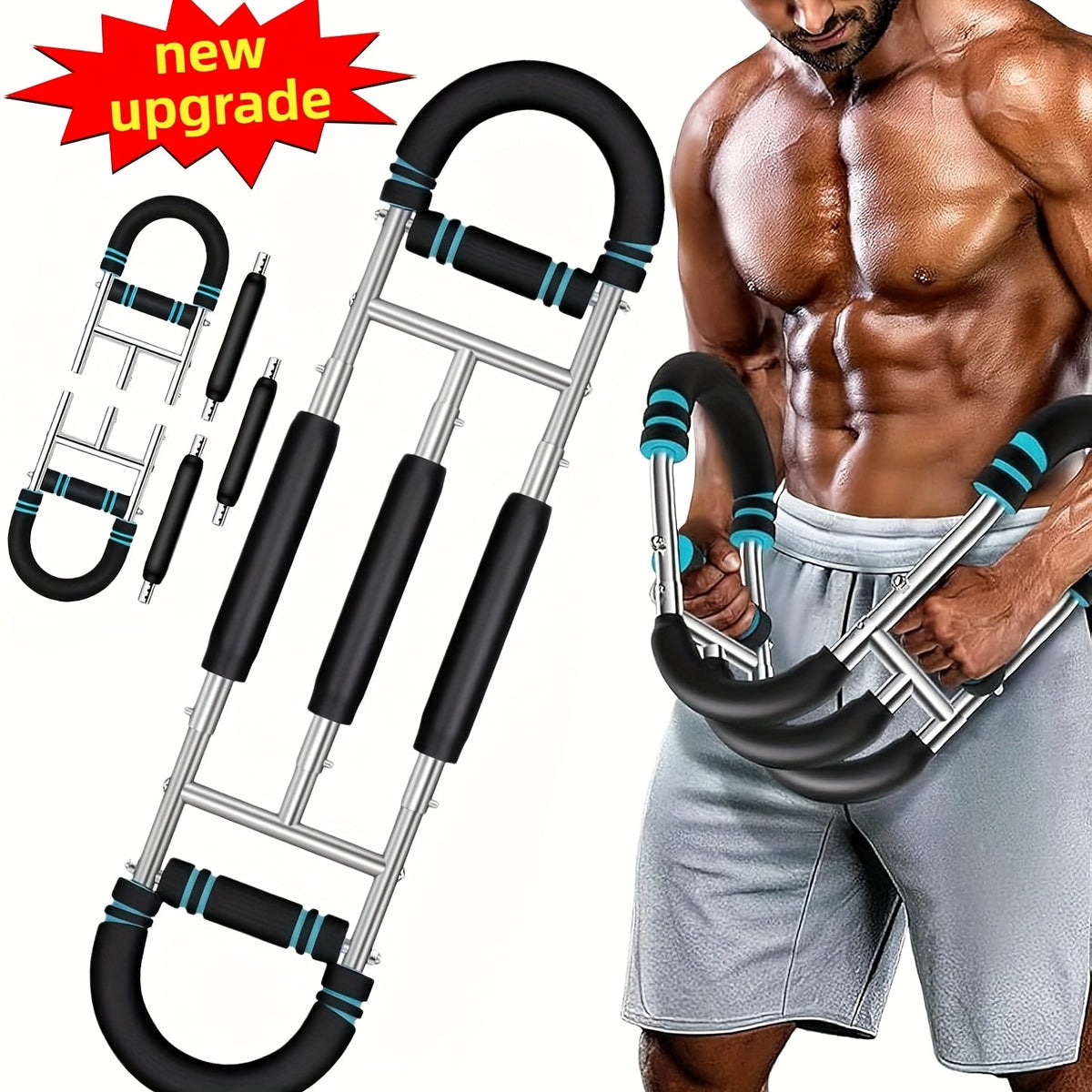 Appareil d'entraînement de la force des bras, extenseur de poitrine, barre à 3 niveaux de résistance réglables, extenseur portable et détachable pour renforcer les avant-bras, appareil de musculation pour le haut du corps à domicile