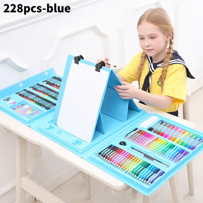 Set de 228 pièces pour activités artistiques pour enfants, kit de dessin et peinture de luxe avec pastels à l'huile, crayons de cire, feutres colorés et acryliques, pinceaux aquarelle et bloc à dessin, cadeau pour enfants
