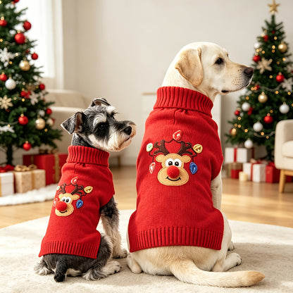Pull de Noël pour chien – Pull d'hiver en tricot épais à col roulé pour chiens de taille moyenne et grande, vêtement festif rouge doux et chaud pour Labrador, Rottweiler, Beagle, tenue pour chien élastique et confortable