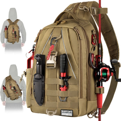 Sac à dos de pêche avec porte-canne – Sac bandoulière imperméable pour randonnée, pêche à la mouche, rangement de boîte à pêche, cadeau pour papa pêcheur