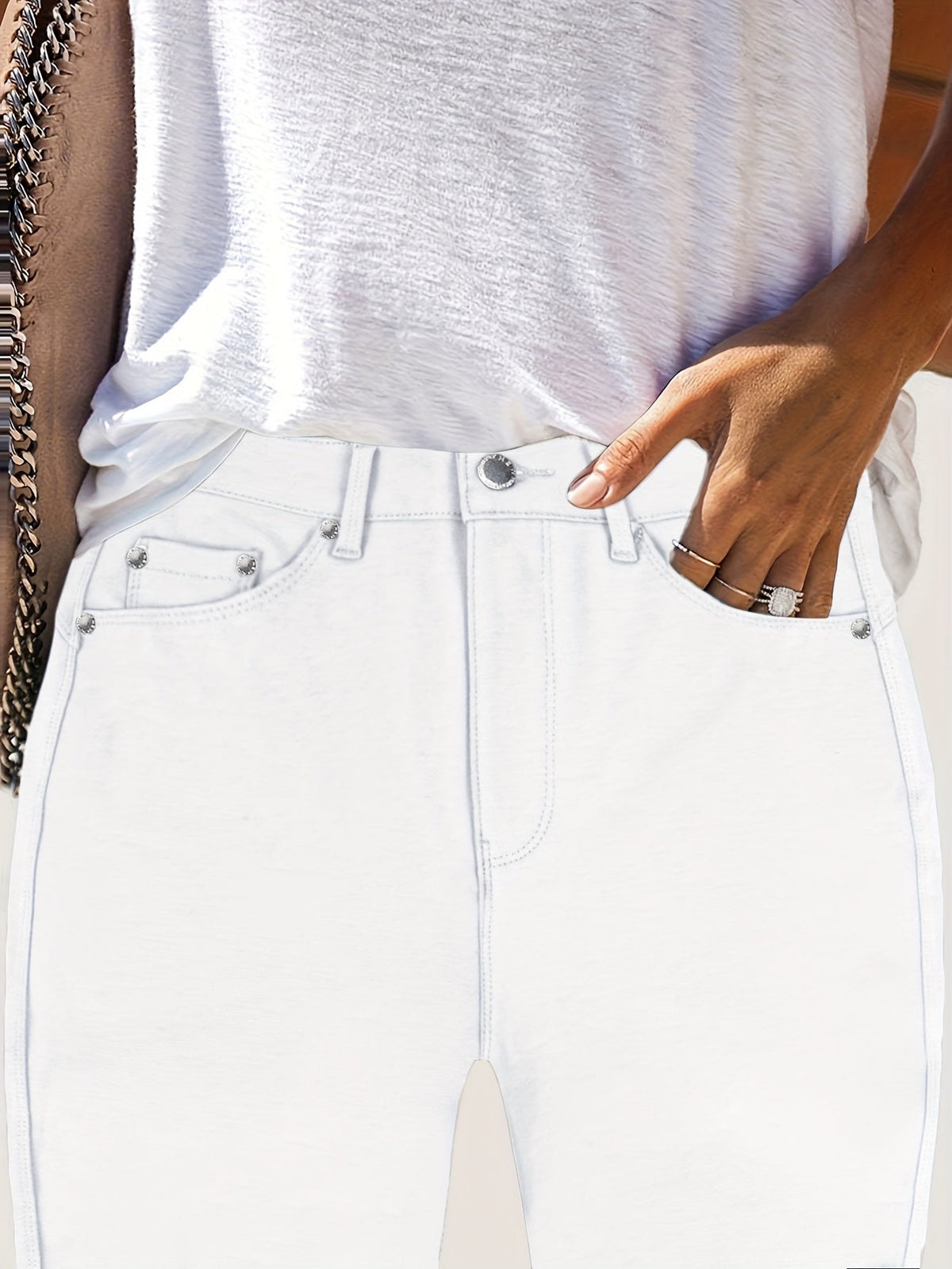 Jean skinny stretch taille haute pour femme, détail bouton en métal, style urbain, pantalon en jean coupe ajustée, 10 couleurs, S-XXL