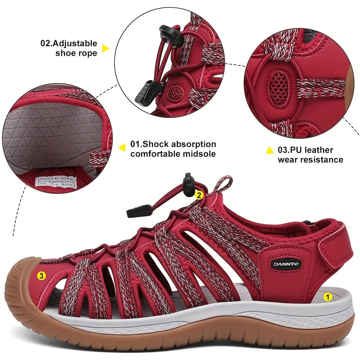 Sandales de randonnée fermées pour femmes, sandales aquatiques légères et antidérapantes avec lacets élastiques réglables et bride auto-agrippante, chaussures de sport respirantes pour la plage, le camping, la pêche, les voyages et la marche