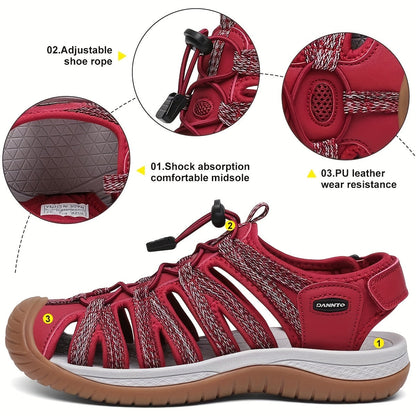 Sandales de randonnée fermées pour femmes, sandales aquatiques légères et antidérapantes avec lacets élastiques réglables et bride auto-agrippante, chaussures de sport respirantes pour la plage, le camping, la pêche, les voyages et la marche