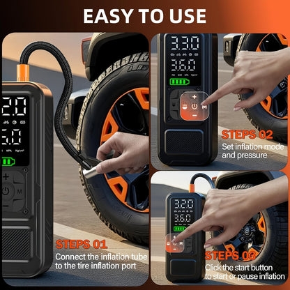 Gonfleur de pneus portable sans fil, compresseur d'air 160 PSI avec manomètre numérique et lampe LED, gonflage 8x plus rapide pour voiture, moto, vélo et ballon - Pompe à air électrique rechargeable