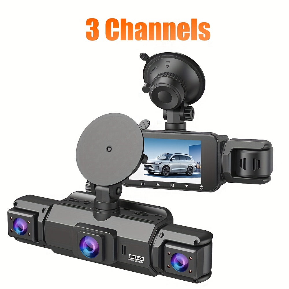 Dashcam 4K avec caméra rotative 360° à 4 canaux, carte SD 32 Go offerte, vision nocturne, enregistrement en boucle 24h/24, moniteur de stationnement, caméras avant 4K et latérales/arrière 1080p, pour tous véhicules