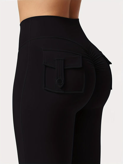 Lot de 3 pantalons évasés taille haute pour femmes – Leggings cargo de sport décontractés, gainants, galbants et séchage rapide, coupe longue, noir, gris, vert