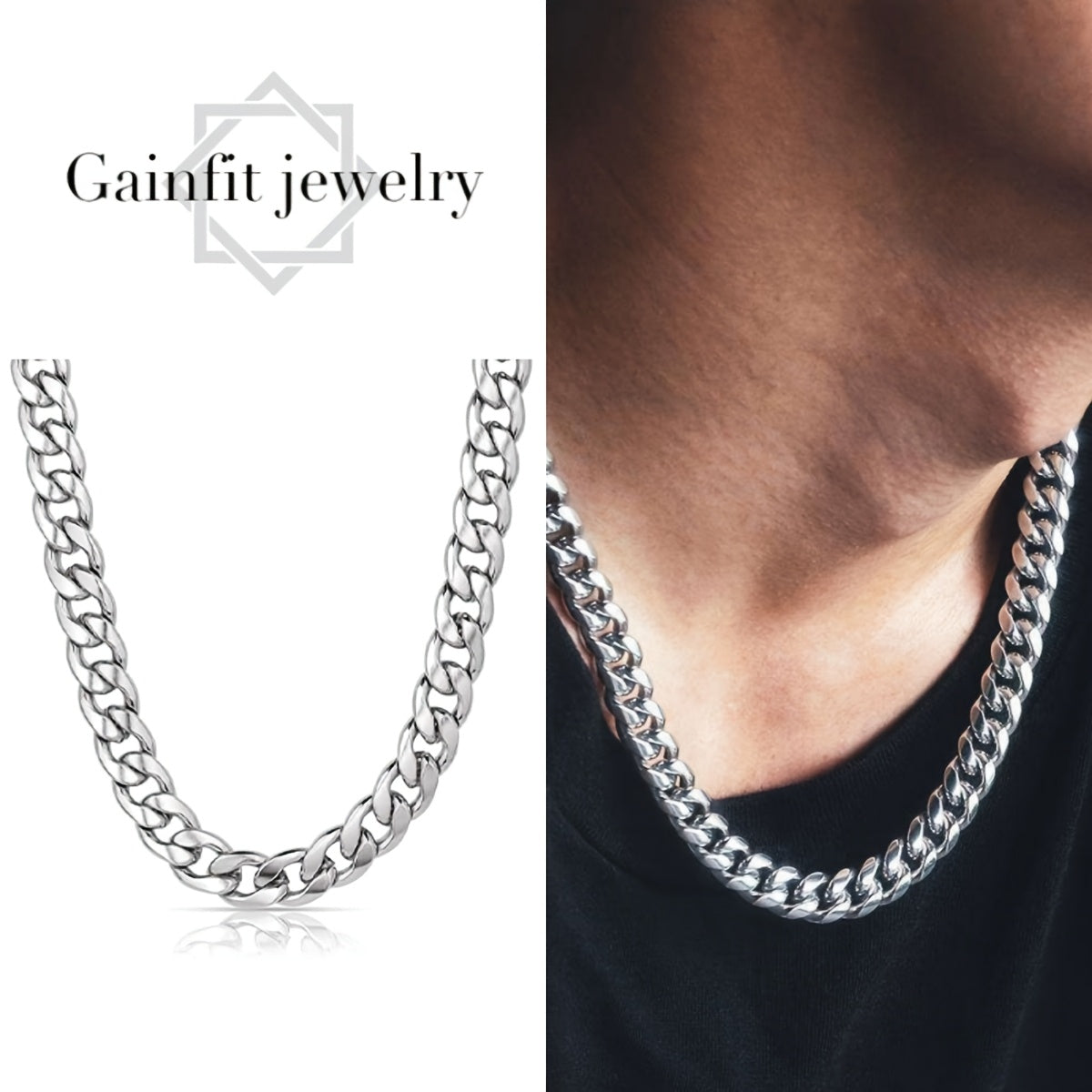Collier chaîne gourmette cubaine en argent sterling 925 pour hommes et femmes - Chaîne Miami cubaine classique de 9 mm, bijoux hip-hop unisexes en argent et or, 18-24 pouces, cadeau tendance au quotidien