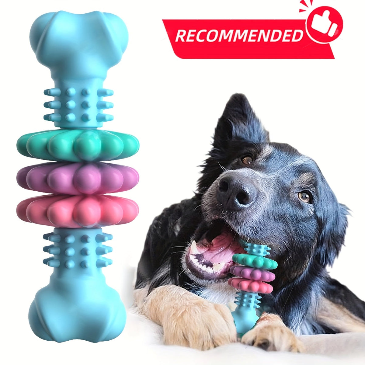 Jouet os à mâcher pour chiens destructeurs, jouet en caoutchouc thermoplastique durable pour le nettoyage des dents et le dressage, pour chiens de petite et moyenne taille, anti-ennui, motif géométrique, couleur aléatoire