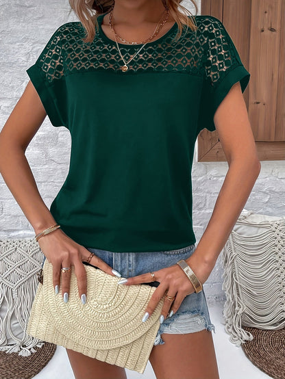Haut décontracté à épaules dénudées en dentelle pour femme, t-shirt d'été ample et élégant à manches chauve-souris, idéal pour les vacances, disponible en plusieurs couleurs S M L XL