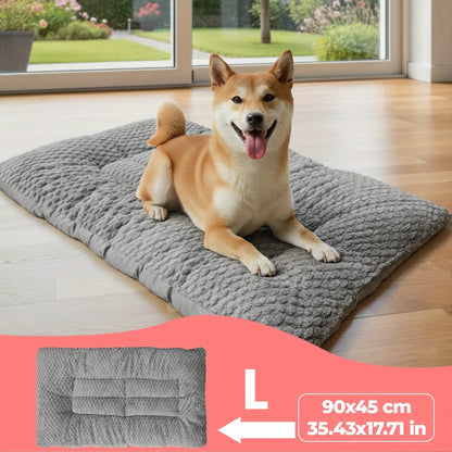 Extra Large Plush Dog Crate Pad Mattress - Thickened Ultra-Soft Polyester Dog Bed for Small Medium Large Dogs & Cats, Oversized Rectangular Kennel Mat with Reversible Pillow, Non-Slip Washable Pet Bed