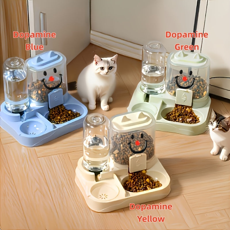 Distributeur automatique 2-en-1 de nourriture et d'eau pour chat – Design aux couleurs dopamine, séparation sec et humide, plastique transparent sans BPA, sans pile – Station d'alimentation et d'hydratation intérieure pour chats et chiens