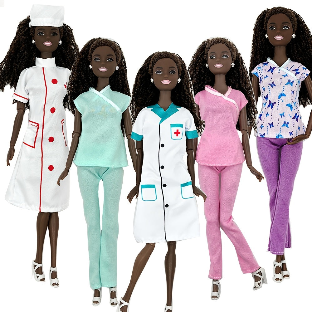 Ensemble de 5 vêtements d'infirmière et de médecin pour poupées de 29 cm - Accessoires de mode pour jeux de rôle compatibles avec Barbie, tenues de costume médical, cadeau d'anniversaire pour filles de 3 ans et plus
