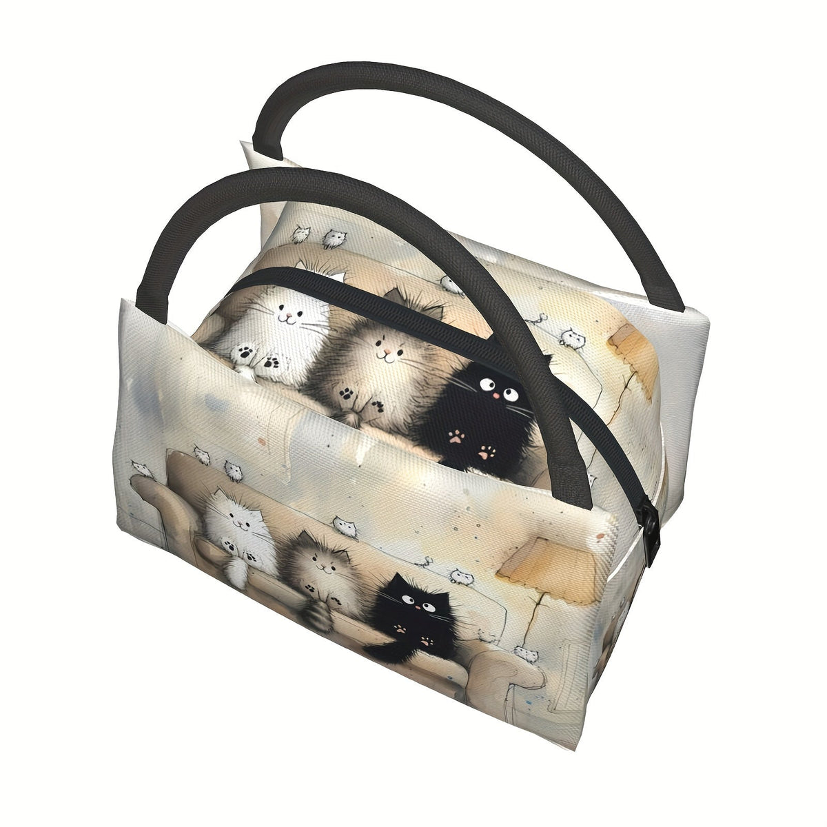 Sac à déjeuner isotherme au motif de chat mignon – Sac glacière réutilisable en polyester avec fermeture éclair, portable et facile à nettoyer, idéal pour le travail, les pique-niques, la plage, la randonnée et les repas nomades du quotidien