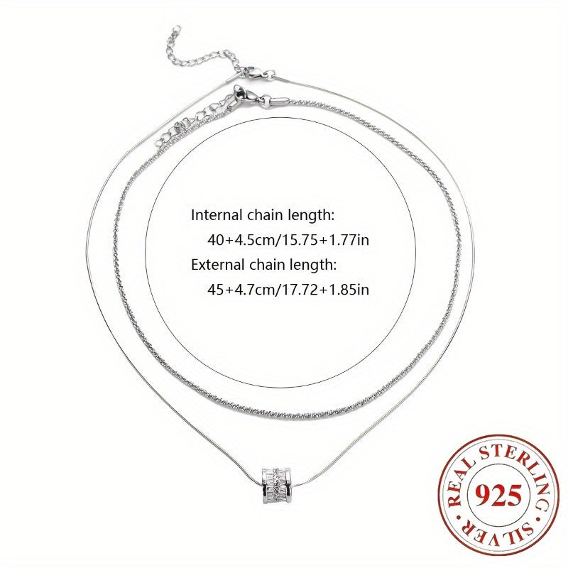 Collier double rang en argent sterling S925 pour femme, élégante chaîne de pull en zircon cubique, bijou minimaliste et tendance pour le quotidien et pour offrir, toutes saisons