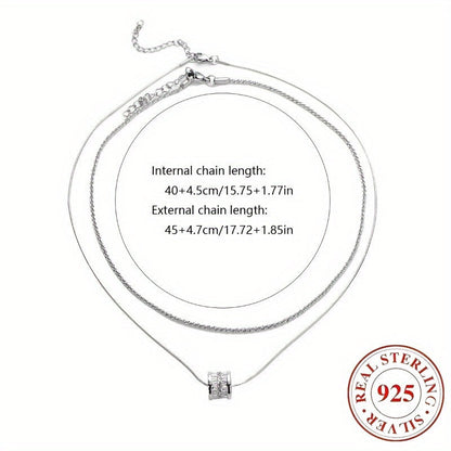 Collier double rang en argent sterling S925 pour femme, élégante chaîne de pull en zircon cubique, bijou minimaliste et tendance pour le quotidien et pour offrir, toutes saisons