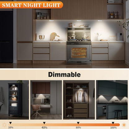 Veilleuses LED à détecteur de mouvement, rechargeables par USB, sans fil, mode double, luminosité réglable, fixation magnétique, éclairage sous meuble pour cuisine, couloir, escaliers, placard, lot de 6 ou 12