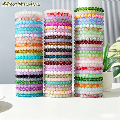 Lot de 20 bracelets bohèmes en perles de verre pour femme – Joncs élastiques empilables faits main et colorés de 8 mm, bijoux de plage estivaux multicouches, parfaits pour les vacances, les fêtes, le quotidien et les cadeaux