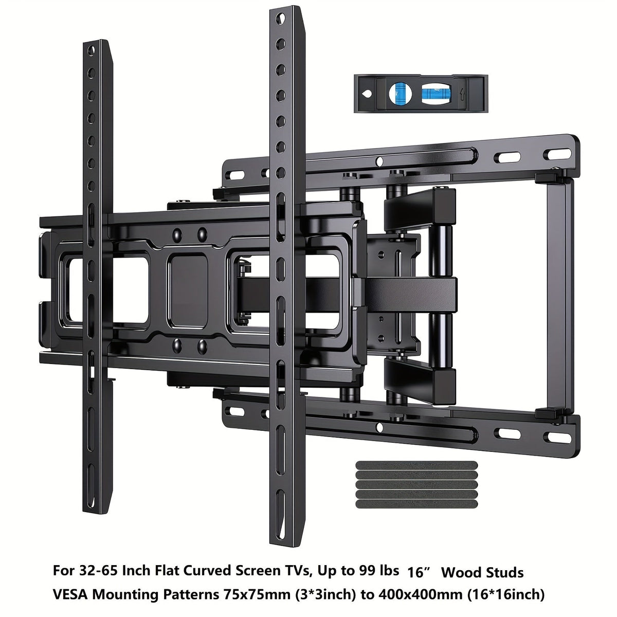 Support mural articulé pour TV 37-75 pouces, double bras, pivotant, inclinable, rotatif, VESA 600x400mm, capacité 60 kg, pour téléviseurs OLED/LCD/LED plats et incurvés, extension de 61 cm
