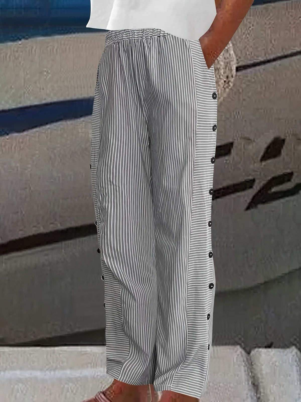 Pantalon droit décontracté à rayures pour femme – Style western classique, pantalon printemps-été avec poches pour un look quotidien ou chic décontracté