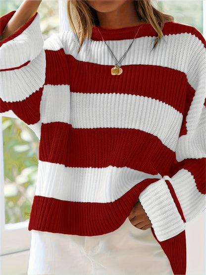 Women's Loose V-Neck Off-Shoulder Pullover Sweater Casual Lazy Style Knit Top Green Black Grey Navy Purple Linen S M L XL XXL