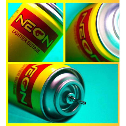 Lot de 3 recharges de gaz butane ultra-raffiné NEON, bombes de 300 ml (10,14 oz) avec 5 embouts adaptateurs – Combustible universel pour briquets rechargeables, chalumeaux et outils à flamme – Bidons jaunes haute performance – Velora
