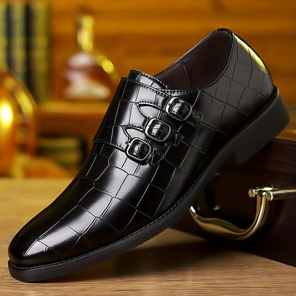 Chaussures habillées à double boucle pour homme, texture façon pierre, mocassins à enfiler – Style Oxford élégant et tendance pour le travail, les mariages et les grandes occasions, tailles US 6 à 12,5