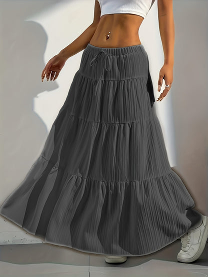 Jupe midi évasée à nouer au dos, couleur unie pour femme – Jupe trapèze ample et élégante, mode occidentale, style chic décontracté pour printemps, été et automne
